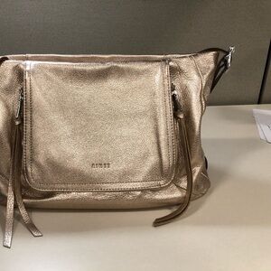 Rose champagne top zip leather hobo bag